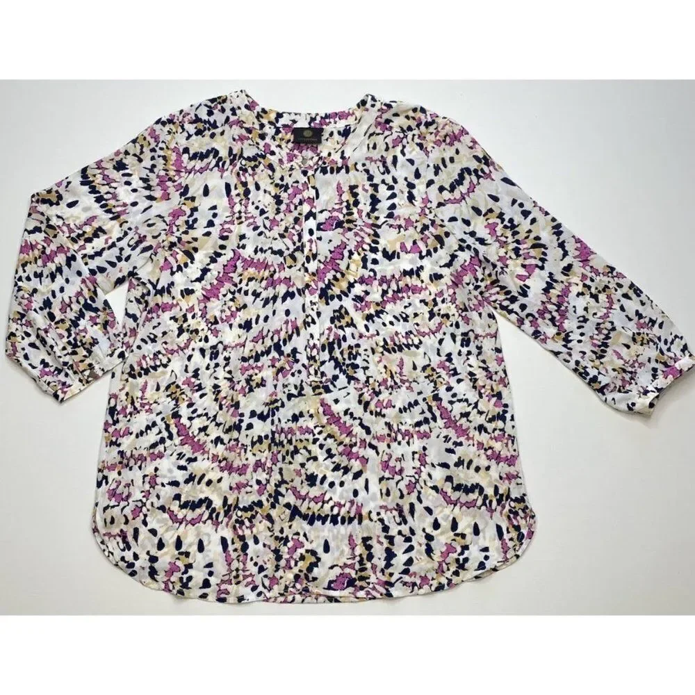 JM Collection Blouse Top Large Women's Artistic Print‎ Pleated-Back NEW - Picture 7 of 9
